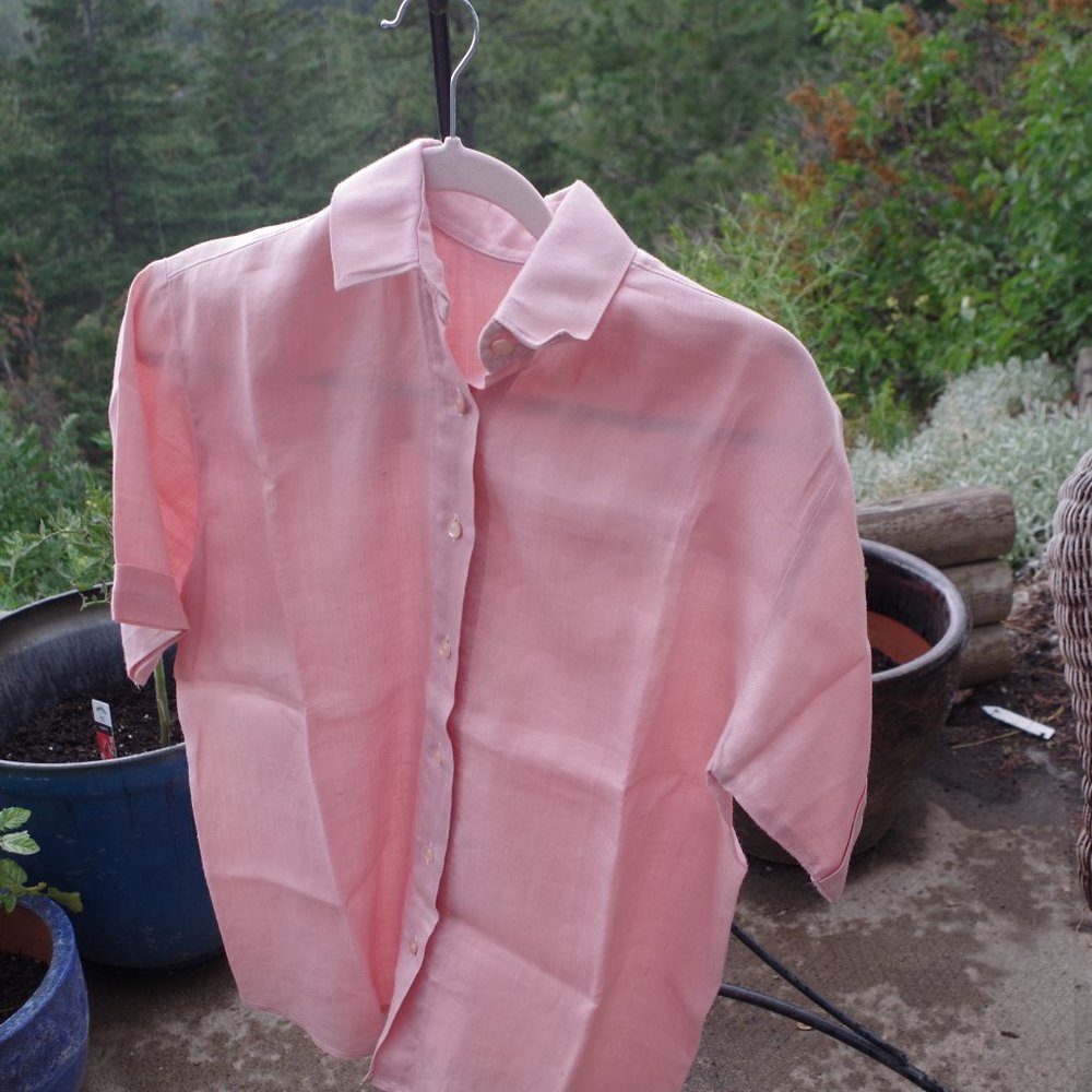 Pink Blouse with Classic Collar and Lightweight Fabric